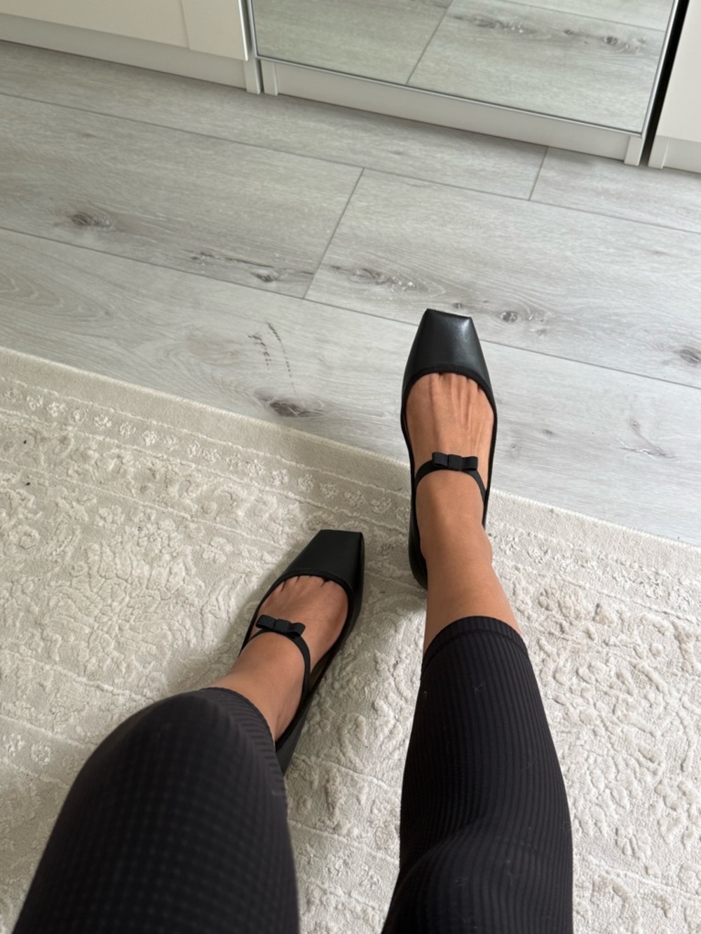 Dior Black Square-Toe Ballet Flats with Bow Trim - Picture 2 of 5